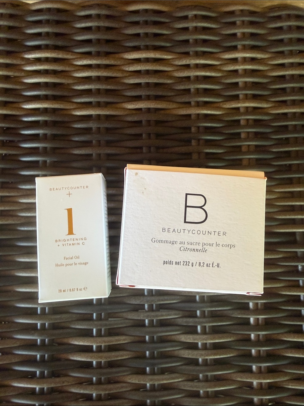BeautyCounter vitamin c facial oil and body scrub